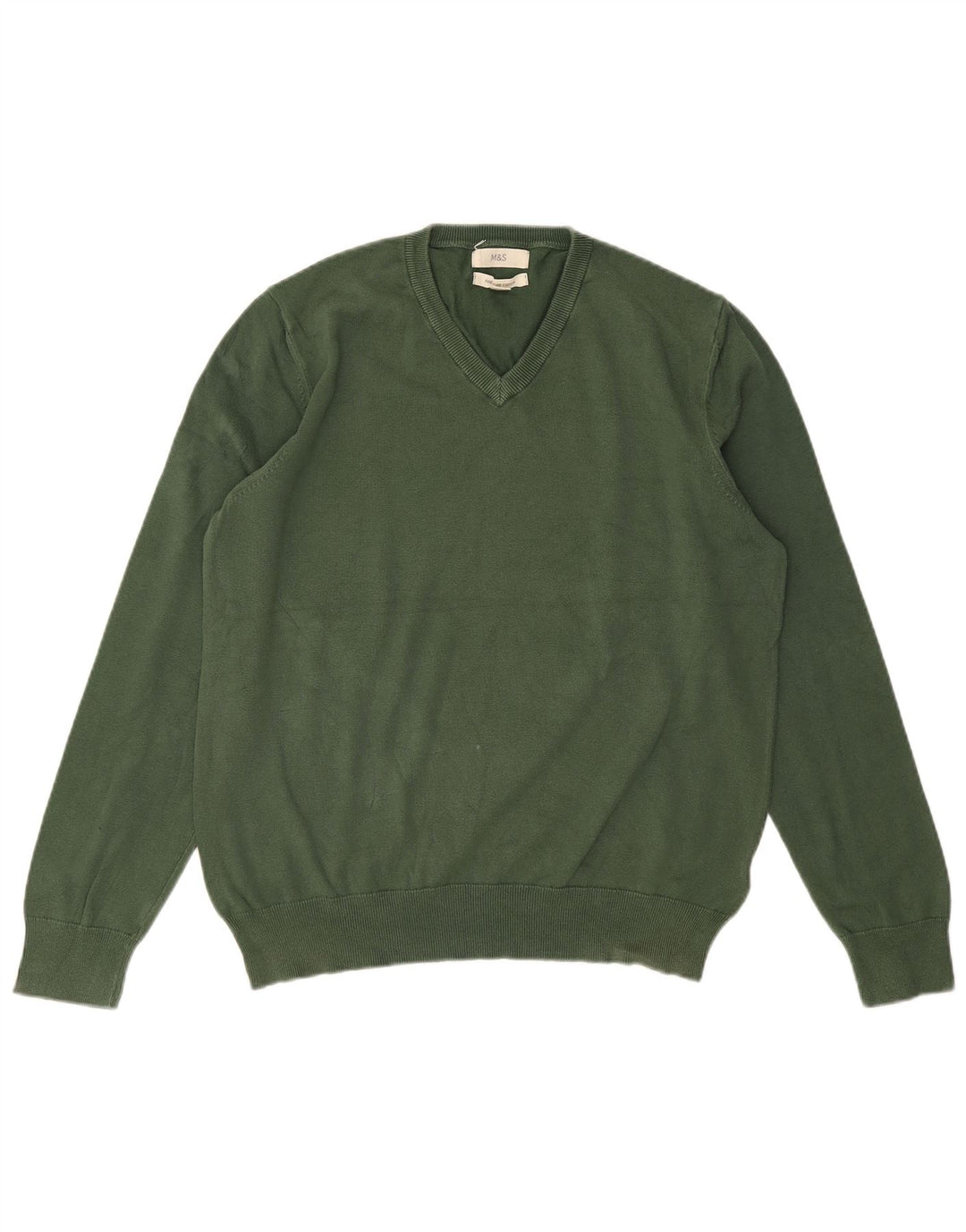 MARKS & SPENCER Jersey con cuello en V para hombre Grande Algodón verde