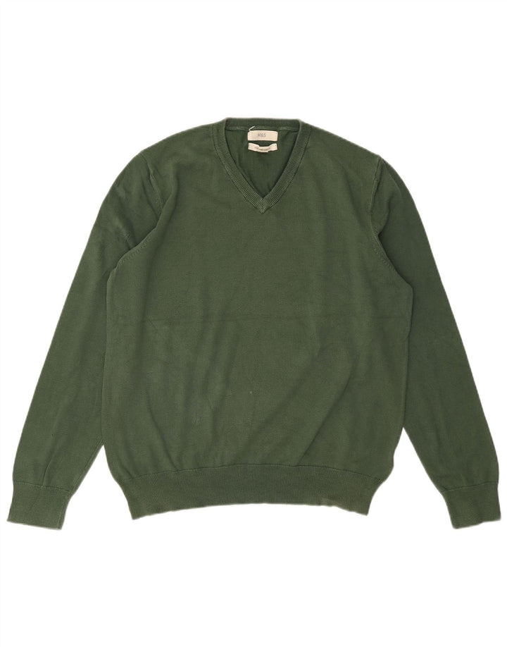 MARKS & SPENCER Jersey con cuello en V para hombre Grande Algodón verde