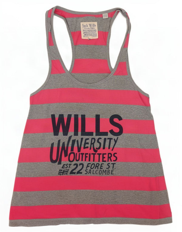 Jack Wills Camiseta sin mangas gráfica para mujer UK 8 Small Gris Rayas Algodón
