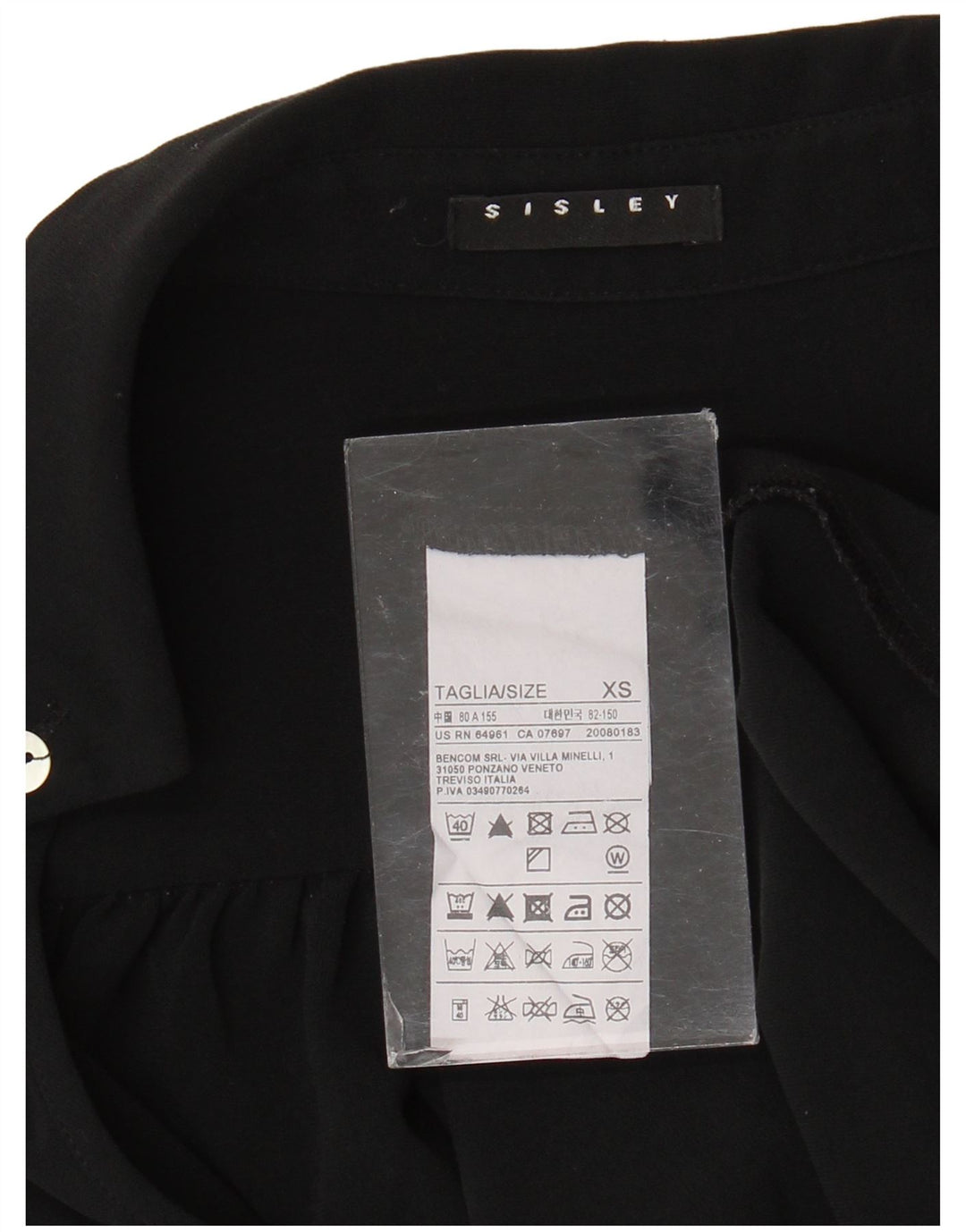 Sisley Blusa extragrande de manga larga para mujer UK 6 XS Poliéster negro