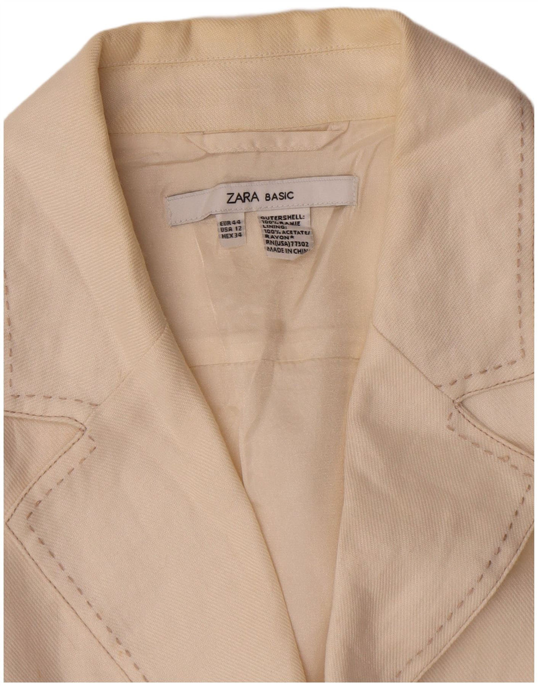 Zara Mujer Chaqueta Blazer De 2 Botones EU 44 XL Acetato Blanco Roto
