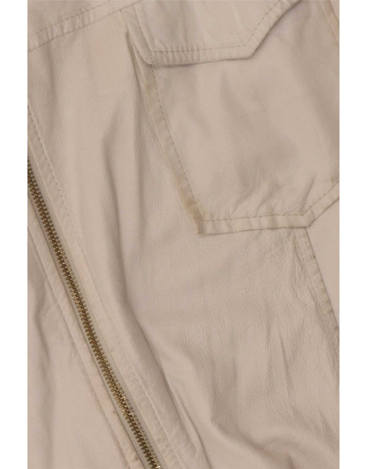 Vintage mujer sobrecamisa camisa de cuero IT 46 grande blanco