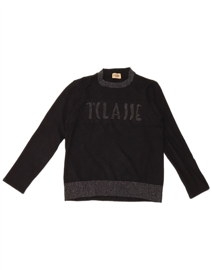 ALVIERO MARTINI Suéter gráfico con cuello redondo para mujer IT 40 Small Black