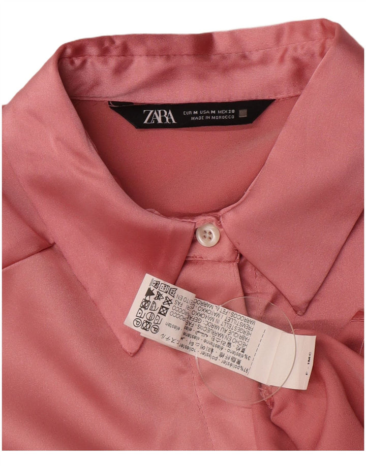 Zara Mujer Blusa Camisa Extragrande UK 44 Poliéster Rosa Medio