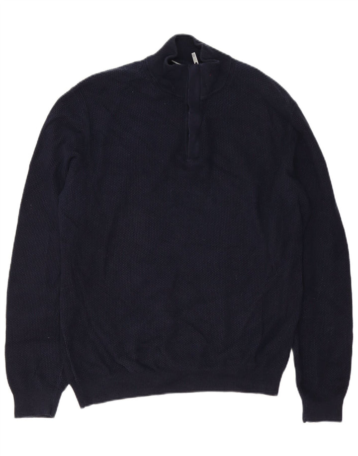 Massimo Dutti Hombre Jersey Con Cremallera Y Cuello Jersey Grande Azul Marino Algodón
