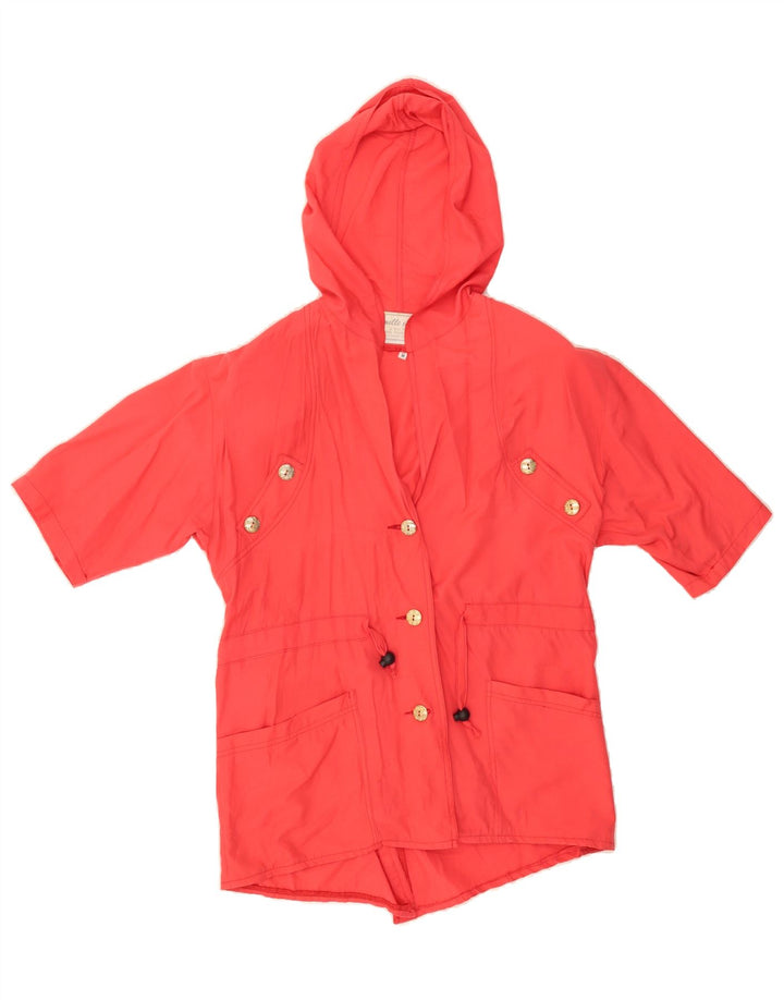 VINTAGE Womens Short Sleeve Hooded Overcoat UK 14 Medium Red Polyester Vintage Vintage and Second-Hand Vintage from Messina Hembry 