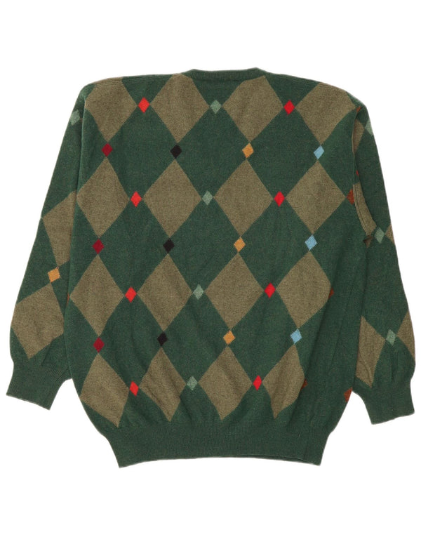 Andrea Fenzi Jersey con cuello en V para hombre IT 50 Medium Green Argyle/Diamond