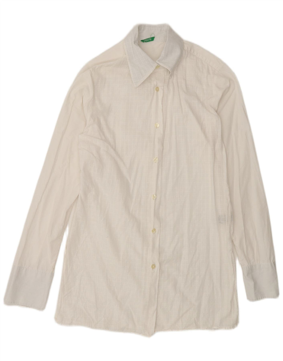 Camisa Benetton Mujer ES 44 Mediana Algodón A Cuadros Blanco