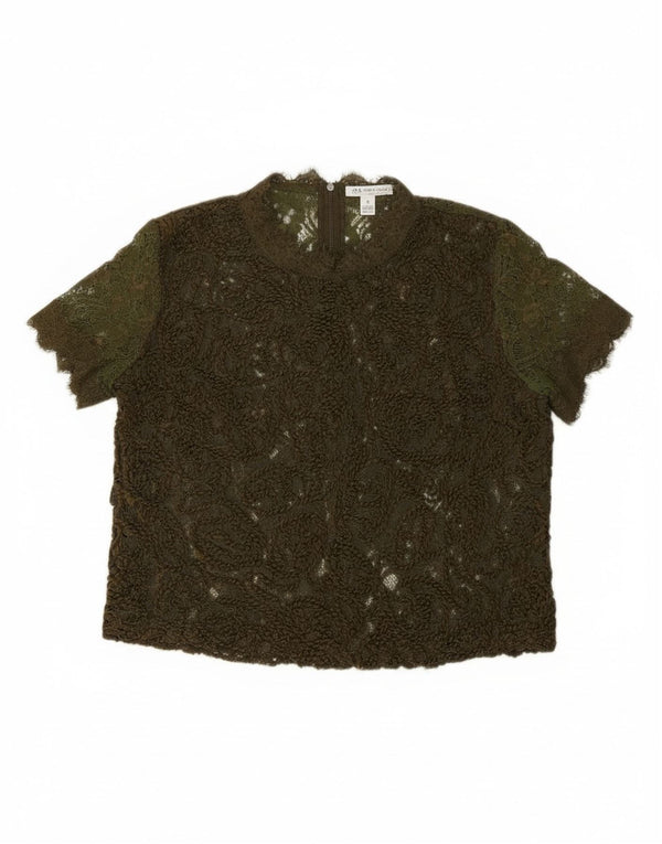 Zara Blusa Corta De Encaje Para Mujer UK 44 Medio Caqui Floral
