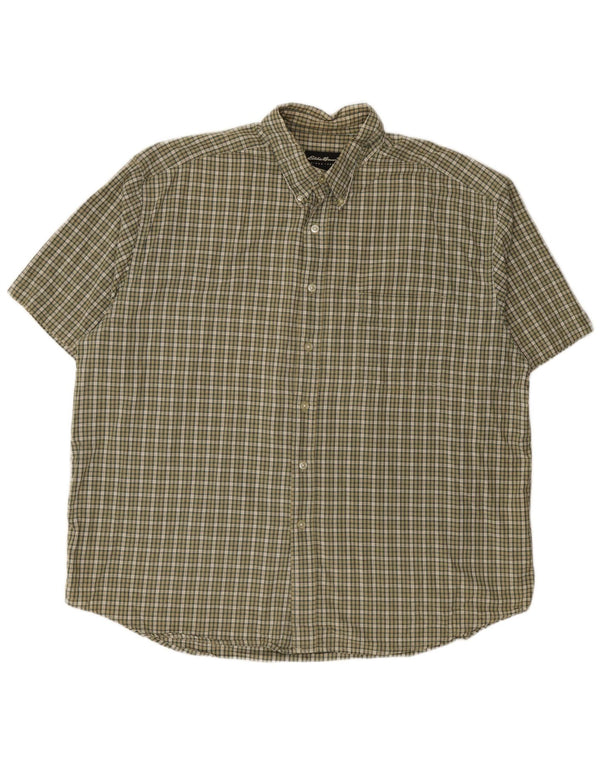 EDDIE BAUER Camisa de manga corta para hombre 2XL Algodón a cuadros caqui