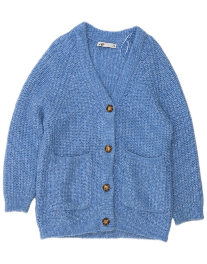 Zara Mujer Cárdigan Suéter UK 10 Pequeño Poliéster Moteado Azul