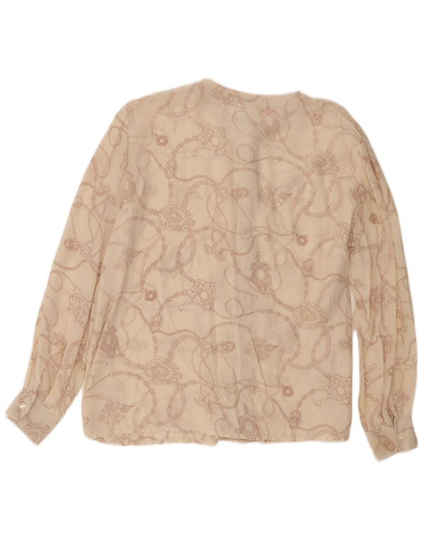 Vintage mujer camisa gráfica blusa Reino Unido 16 seda beige grande