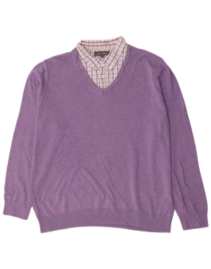 Marks & Spencer Jersey con cuello en V para hombre, talla grande, algodón morado