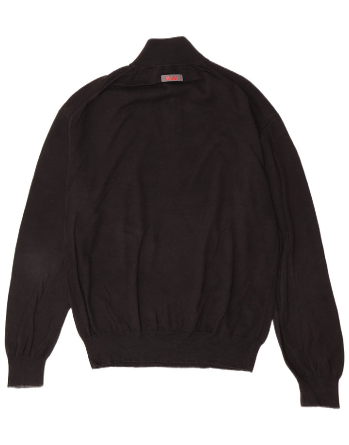 Slam - Jersey con cuello y cremallera para hombre, talla grande, algodón negro