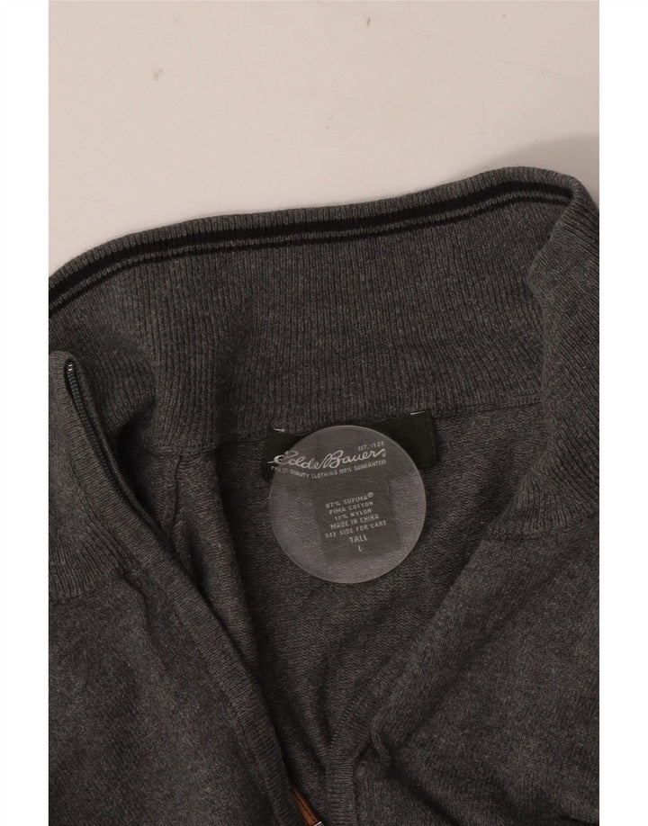 EDDIE BAUER Suéter tipo jersey con cuello y cremallera para hombre, algodón gris grande