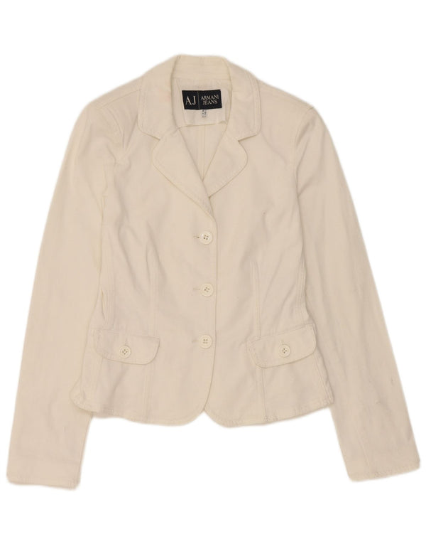 Armani Jeans Chaqueta Blazer de 3 Botones para Mujer UK 10 Small White Cotton