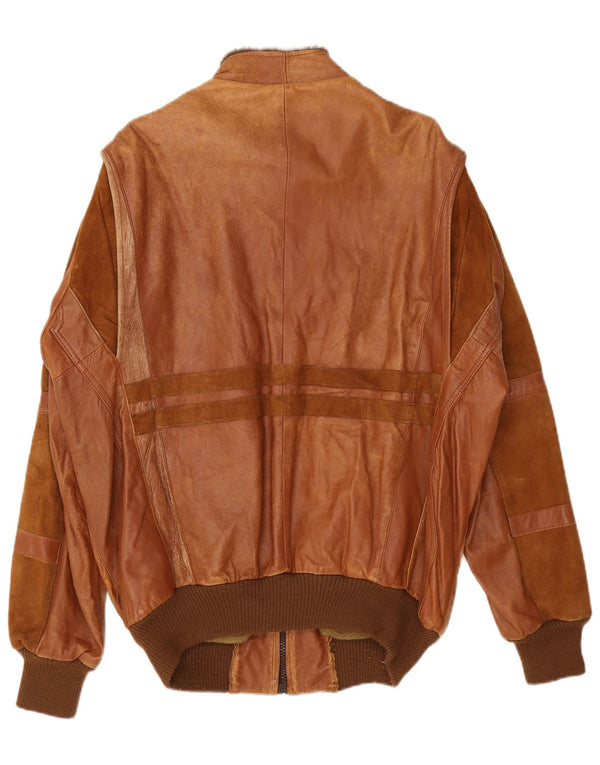 Vintage hombres militar bombardero chaqueta de cuero Reino Unido 42 XL marrón colorblock