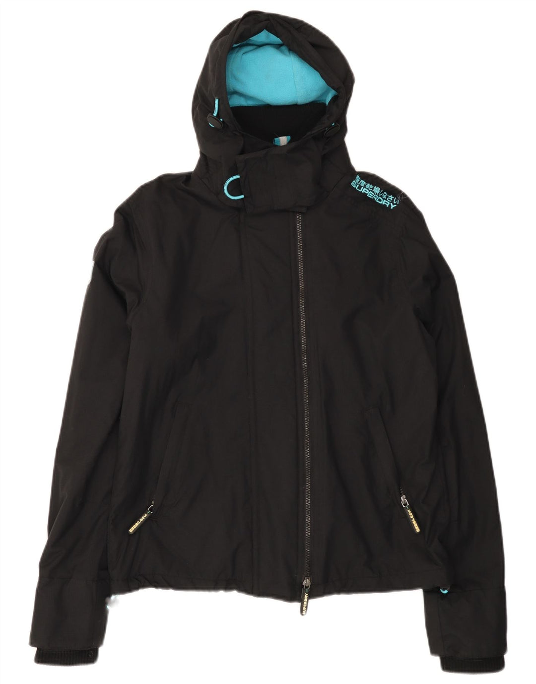 SUPERDRY Chaqueta cortavientos con capucha para mujer, talla 40, talla M, color negro