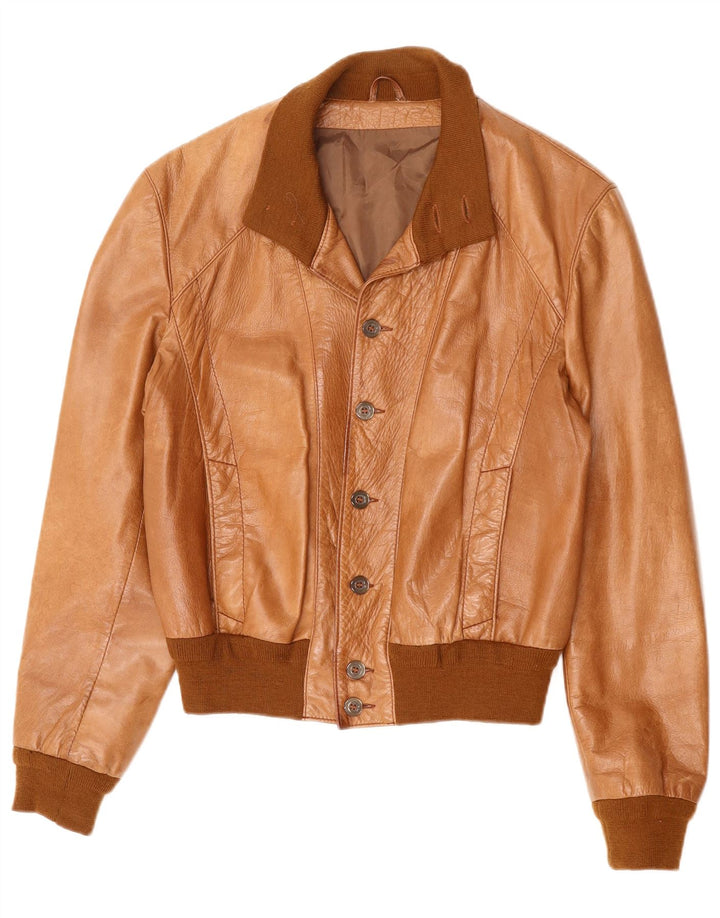 VINTAGE Hombres Crop Bomber Chaqueta Reino Unido 36 Pequeño Marrón Colorblock