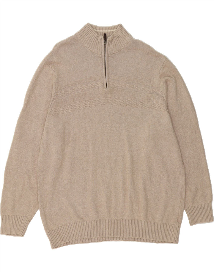 DOCKERS Mens Zip Neck Jumper Sweater 2XL Beige Cotton Vintage Dockers and Second-Hand Dockers from Messina Hembry 