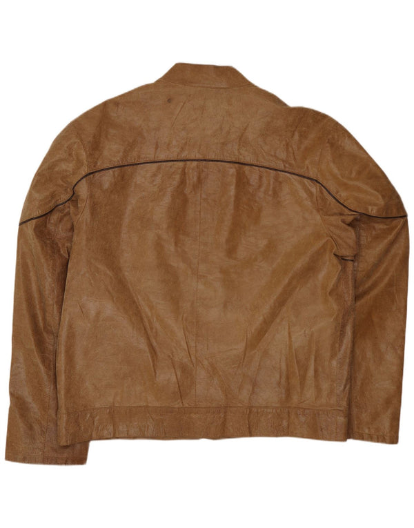 Chaqueta de cuero vintage para hombre IT 54 2XL cuero beige