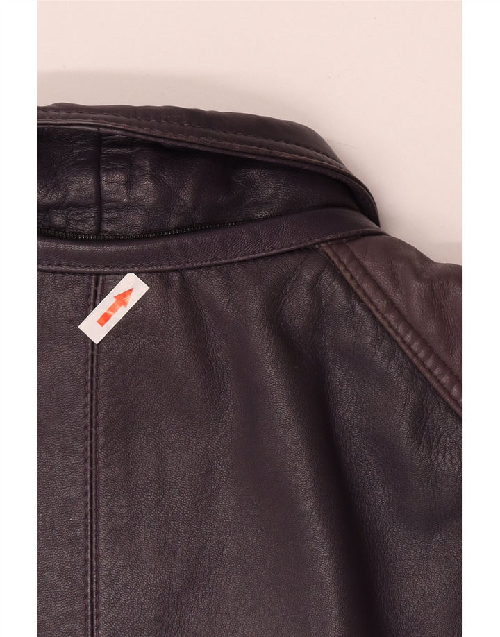 Vintage mujer cuero abrigo Reino Unido 20 2XL púrpura