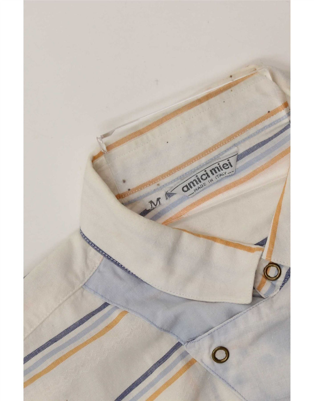 Vintage hombres manga corta pullover camisa medio blanco rayas