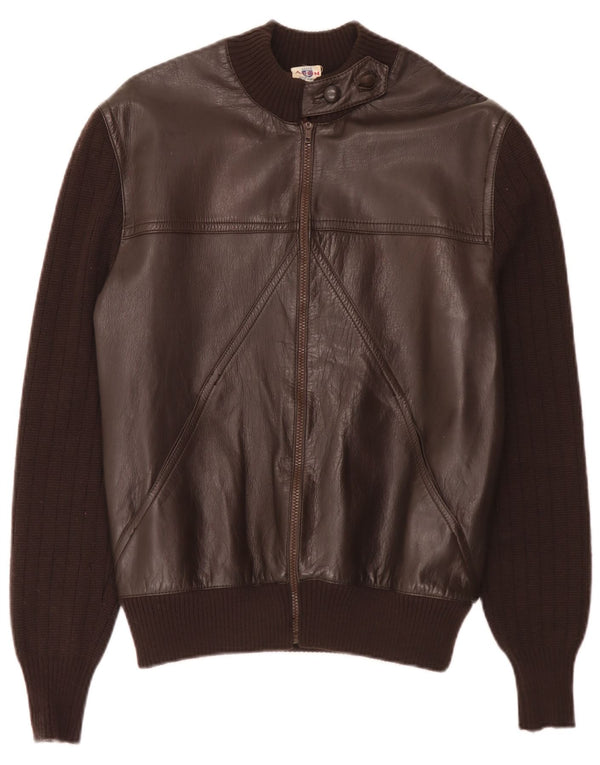 Chaqueta de cuero de punto vintage para mujer IT 44 Marrón medio
