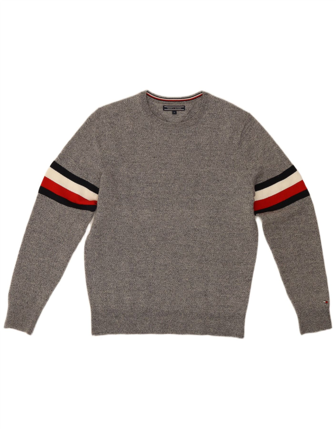 TOMMY HILFIGER Jersey de cuello redondo para hombre de lana gris medio con bloques de color