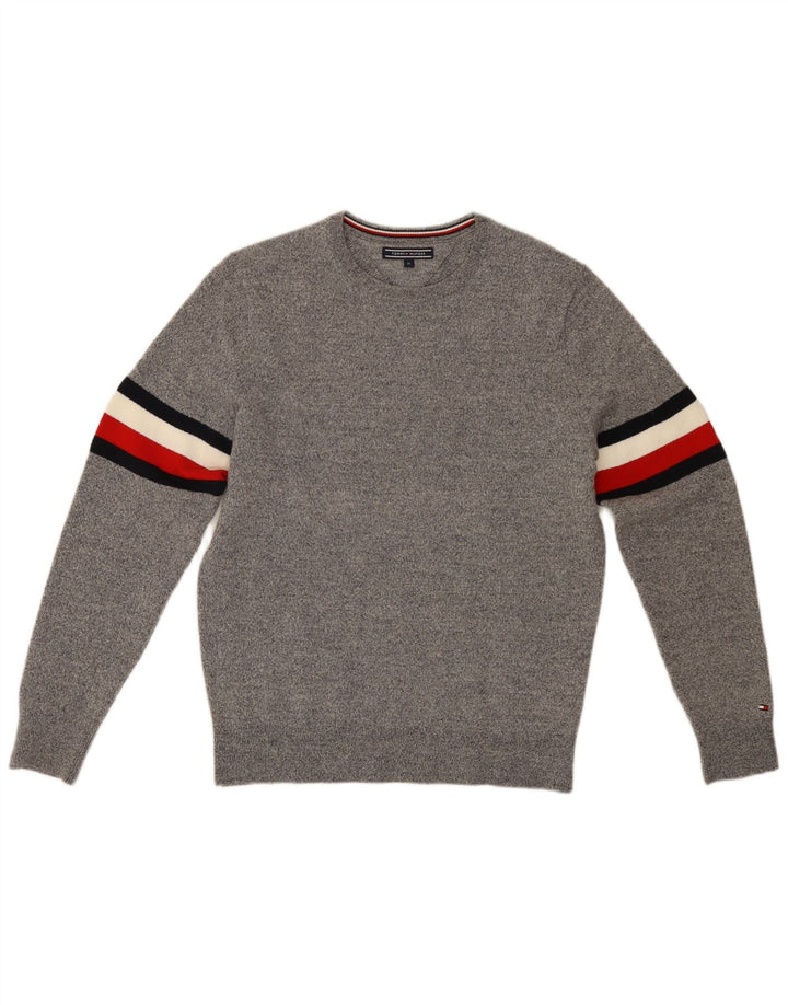 TOMMY HILFIGER Jersey de cuello redondo para hombre de lana gris medio con bloques de color