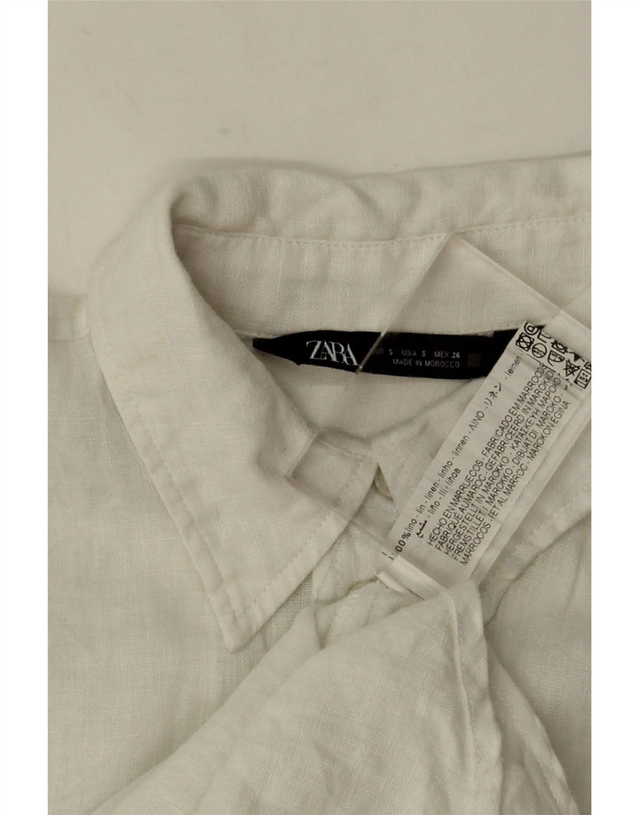 Zara Mujer Camisa Extragrande UK 10 Small Lino Blanco