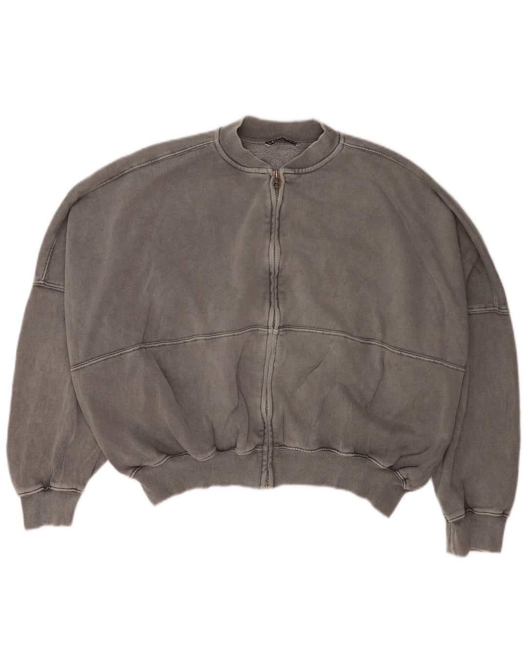 Zara Mujer Oversize Chándal Top Chaqueta UK 10 Small Gris Algodón