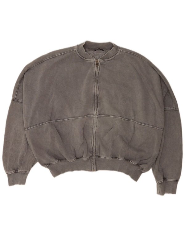 Zara Mujer Oversize Chándal Top Chaqueta UK 10 Small Gris Algodón