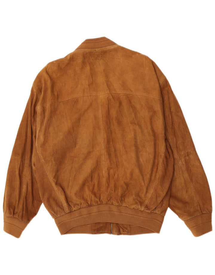 Vintage hombres ante bomber chaqueta Reino Unido 38 cuero marrón medio