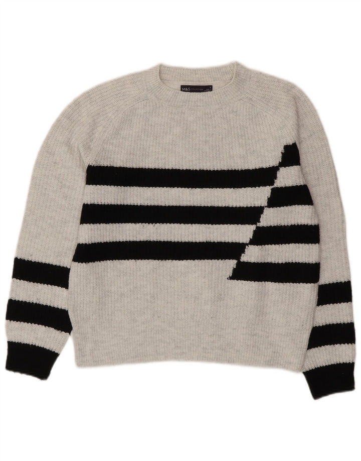 Marks & Spencer Suéter de Cuello Redondo para Mujer UK 10 Small Gris Rayas