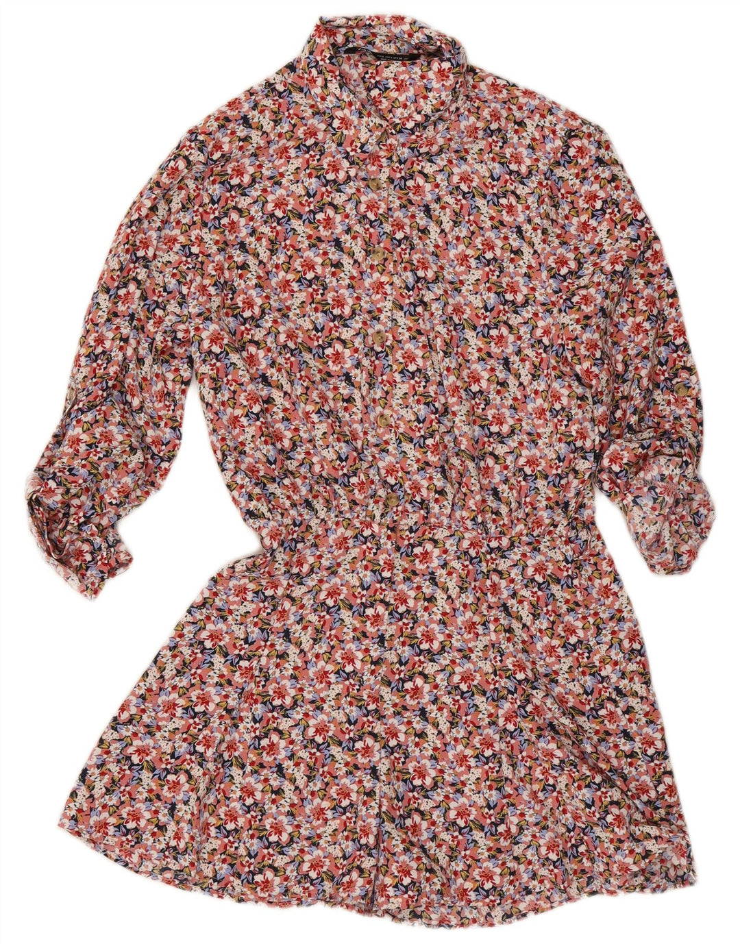 Zara Mono corto de manga larga para mujer, talla 40, poliéster floral multicolor pequeño