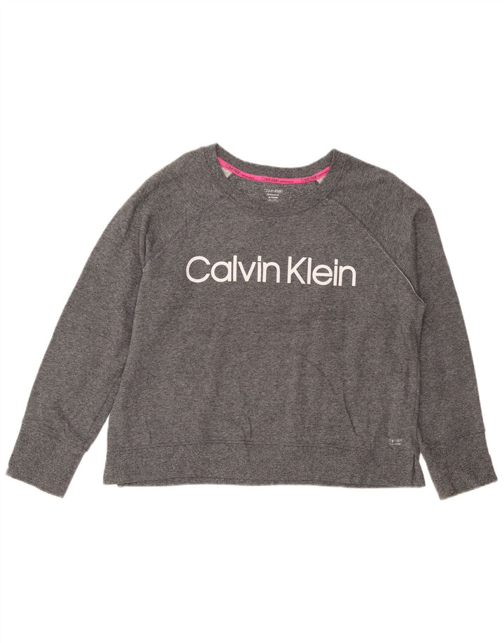 CALVIN KLEIN Sudadera con gráfico corto para mujer UK 40 XL Gris moteado