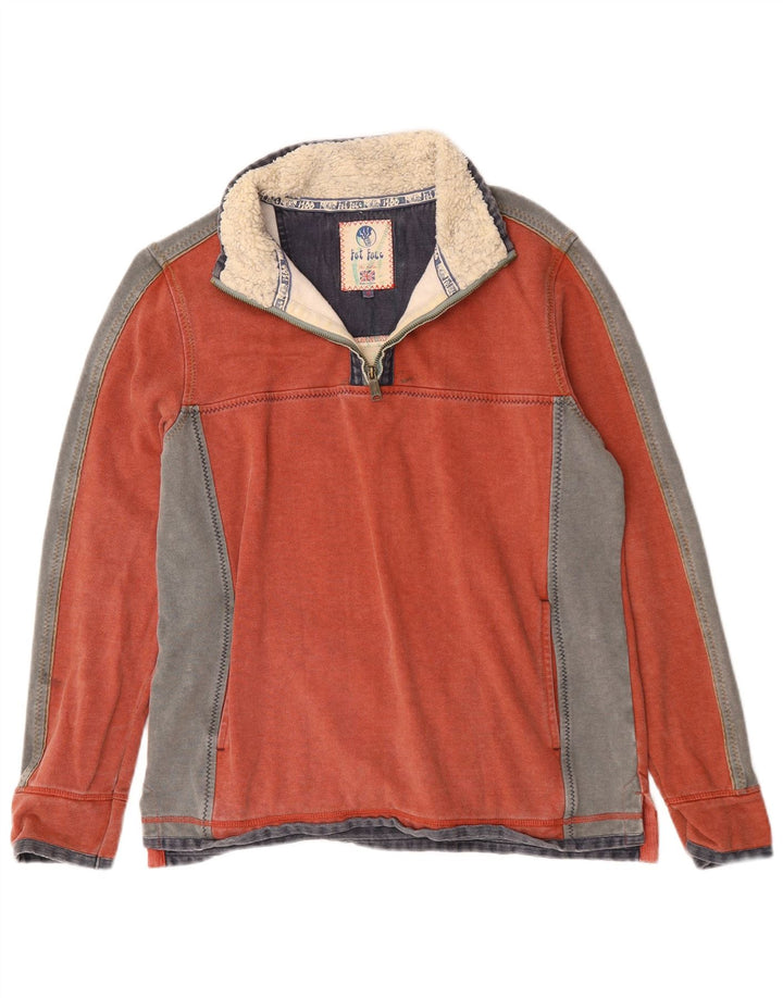 Sudadera con cremallera en el cuello para hombre Fat Face Jersey de algodón color block en naranja medio