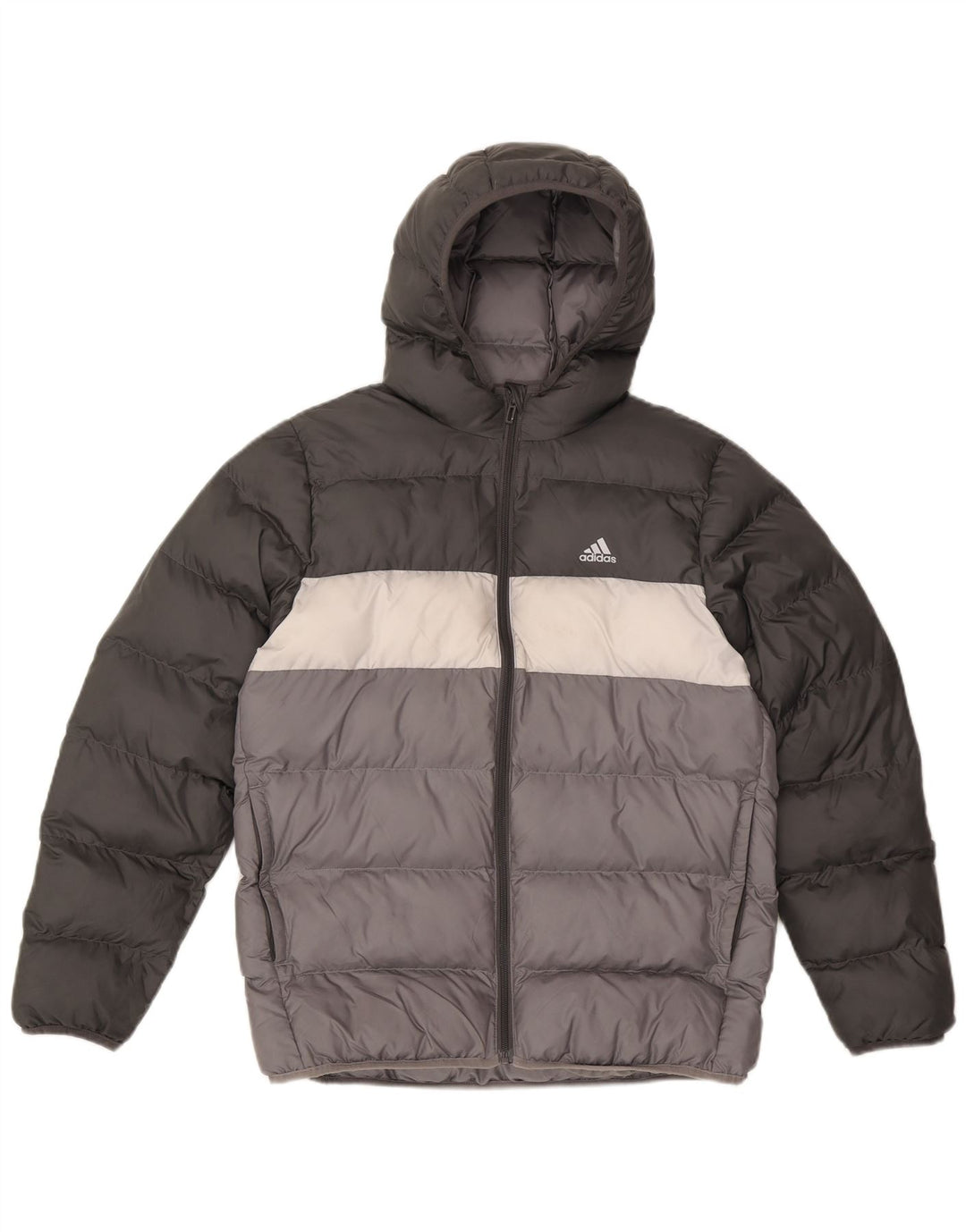 Adidas Chaqueta acolchada con capucha para niño 13-14 años Gris Poliéster color block
