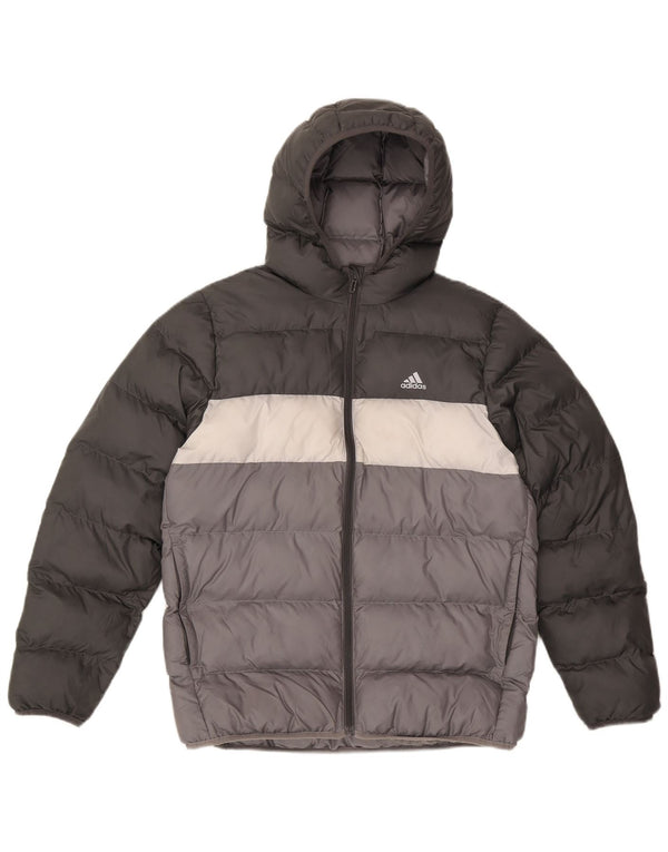 Adidas Chaqueta acolchada con capucha para niño 13-14 años Gris Poliéster color block