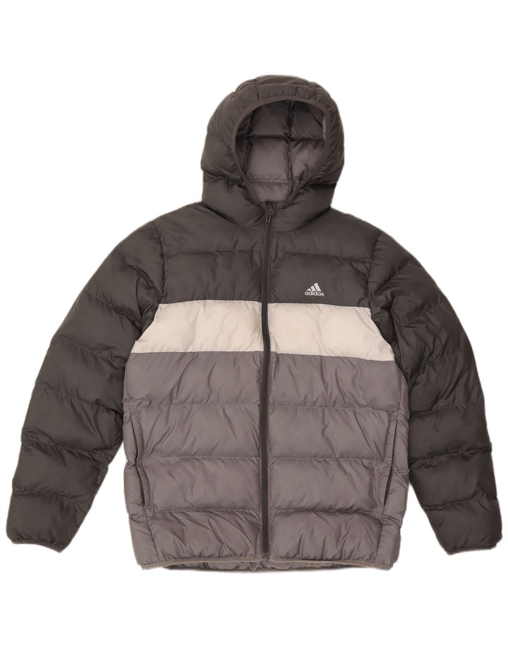 Adidas Chaqueta acolchada con capucha para niño 13-14 años Gris Poliéster color block