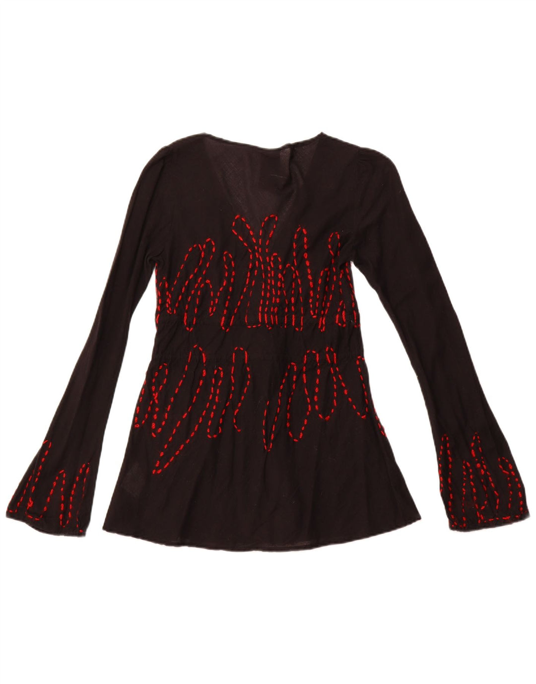 DESIGUAL Blusa gráfica de manga larga para mujer Top UK 10 Small Black Cotton