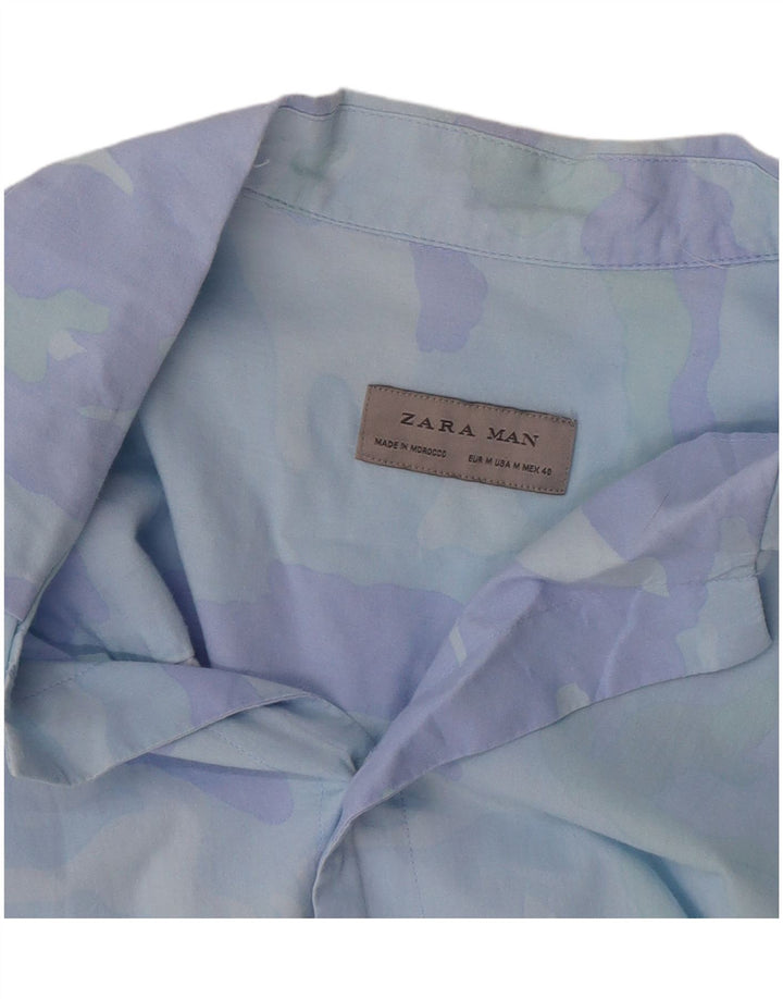 Zara Hombre Camisa Manga Corta Estampado Abstracto Azul Medio