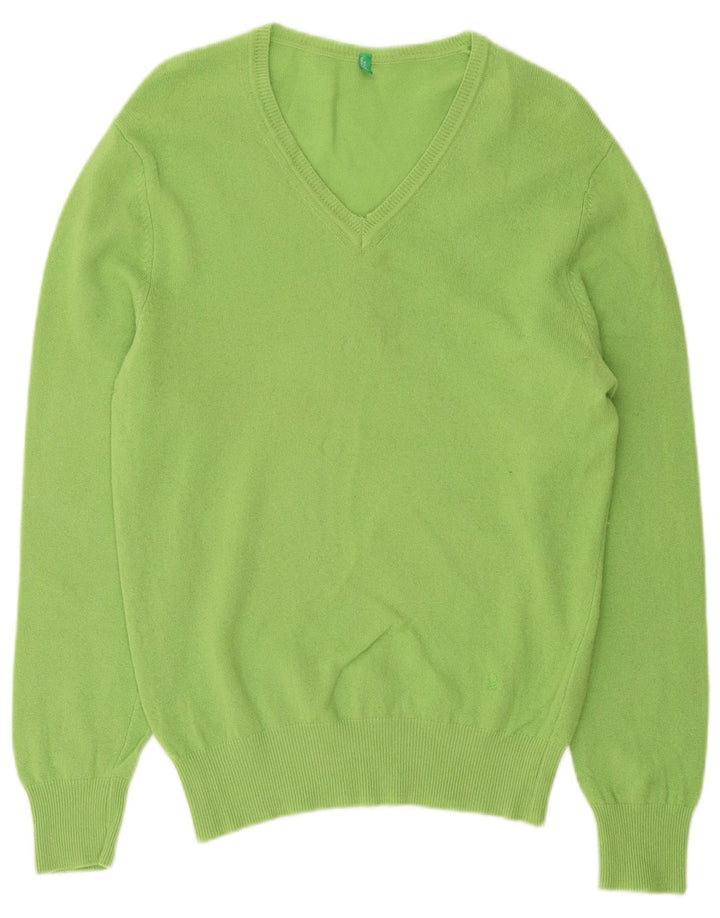 Benetton Jersey Con Cuello En V Mujer UK 44 Lana Verde Medio