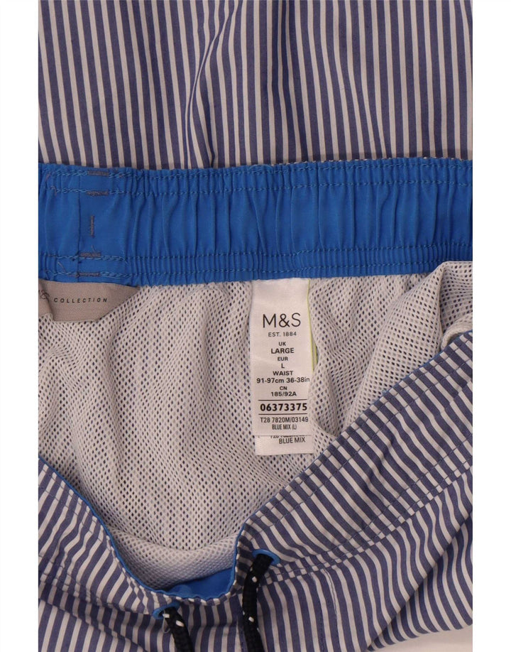 Marks & Spencer Bañador para hombre de algodón a rayas azules grandes