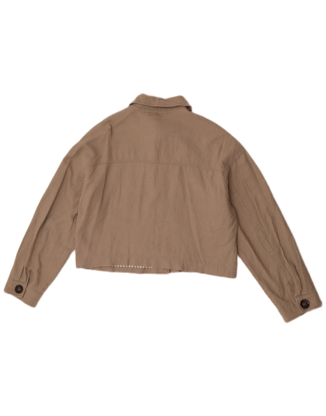 Zara Mujer Crop Chaqueta Bomber Extragrande UK 10 Small Beige Linen