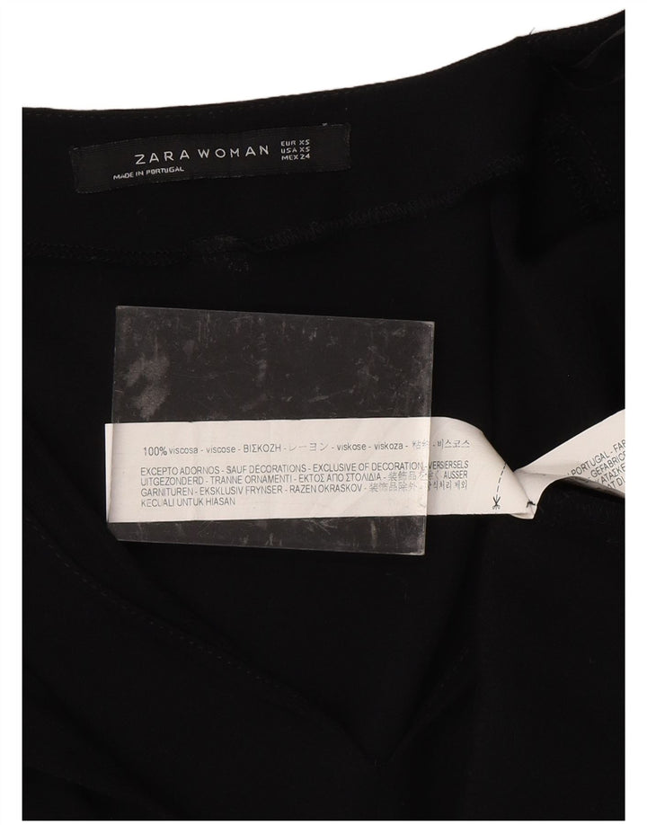 ZARA Mujer Blusa Manga 3/4 Top UK 6 XS Viscosa Negra