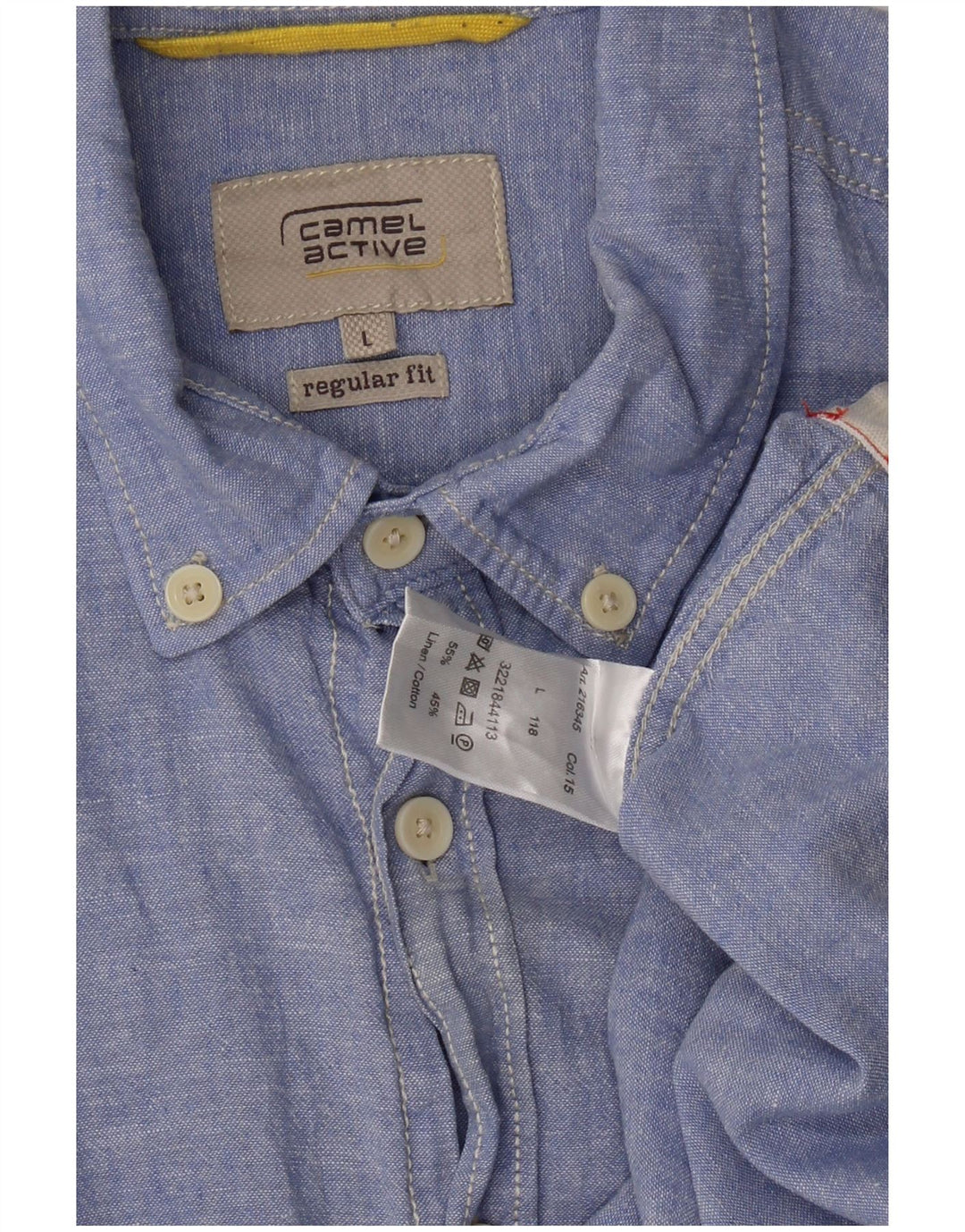 CAMEL ACTIVE Camisa de manga corta para hombre con ajuste regular y lino moteado azul grande