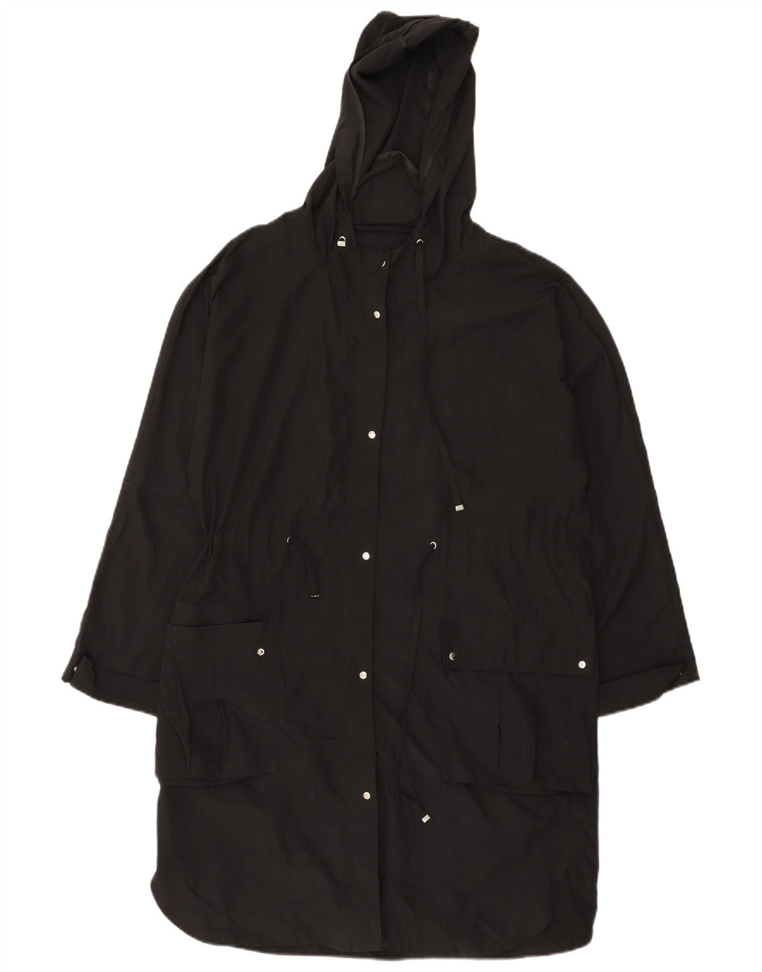 Zara Mujer Chubasquero Holgado Con Capucha UK 44 Medio Negro Poliéster