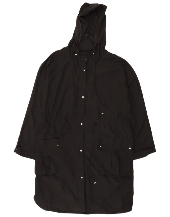 Zara Mujer Chubasquero Holgado Con Capucha UK 44 Medio Negro Poliéster